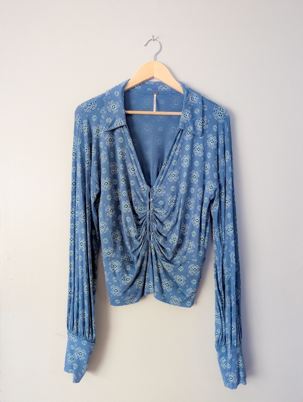 Free People Blue Floral Drapes V-Neck - Picture 5 of 5